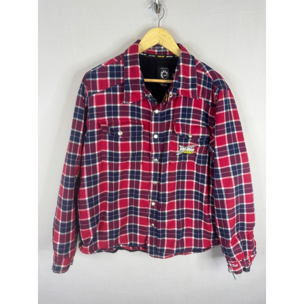 Ski-Doo Team BRP Mens Plaid Fleece Lined Flannel Shirt Jacket Red Navy XL